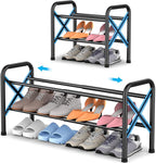 YEASHEIN 2-Tier Expandable Shoe Rack for Closet Floor, X-Frame Metal Small Shoe Rack for Entryway, Adjustable Shoe Shelf Orga