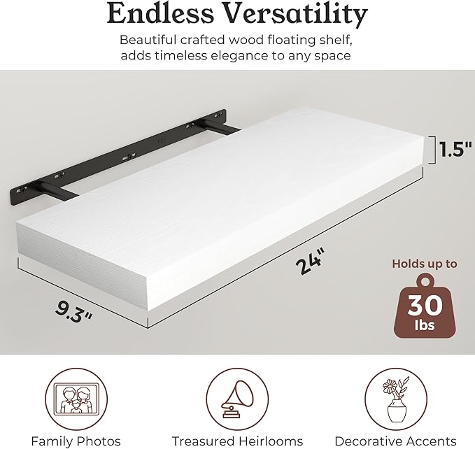 Floating Shelves for Wall, 9.3" Deep Wall Mounted Wood Shelves for Bathroom, Bedroom, Living Room, Kitchen, Hanging Shelf for