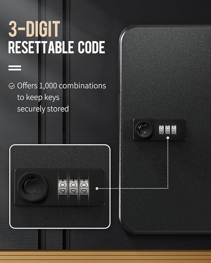 Uniclife 28 Position Key Cabinet with Combination Lock Resettable Black Digital Security Storage Box Steel Key Organizer with