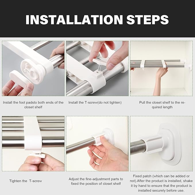 Geetery 4 Pcs Closet Tension Shelf Rod Metal Expandable Shelf Organizer Adjustable Closet Shelves Rack DIY Dividers Separator