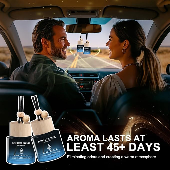 Car Air Freshener Hanging 2 Pack Car Air Fresheners Diffuser - Saffron Amber Fragrance Oil Air Diffuser for Car, 45+ days Lon