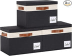 Extra Large Storage Bins with Lids, Foldable Fabric Storage Baskets with Lids, Sturdy Storage Boxes with Labels and 3 PU Hand