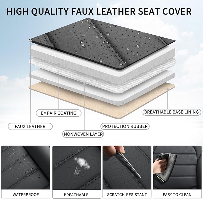 Car Seat Covers Full Set, 5Pcs Universal Leather Seat Covers for Cars, Waterproof Front and Rear Seat Covers Breathable Autom