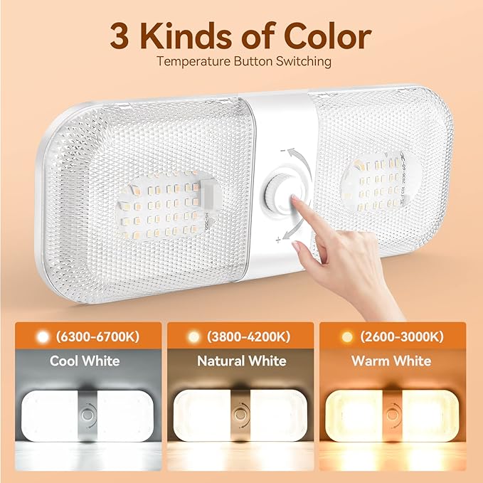RV Lights Interior 1700LM，3 Color 12V Volt Led Light, Super Bright 120 LEDs Dome Light Fixture for RV Accessories/Camper/Car/Trailer/Boat(Crystal Finish/(Cold +Warm+Natural Light) 2PCS)