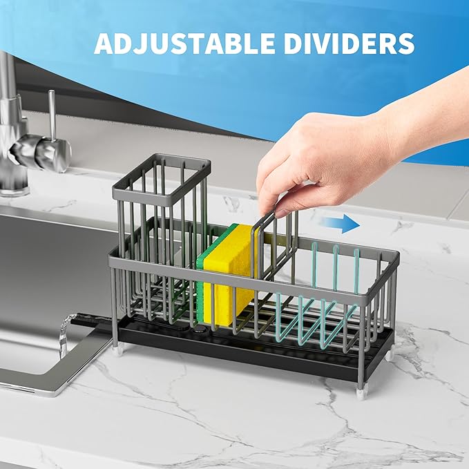 Cisily Sponge Holder for Kitchen Sink, Sink Caddy Organizer with High Brush Holder, Kitchen Countertop Organizers and Storage