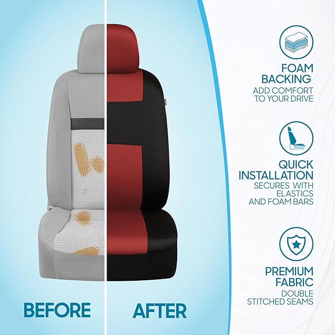 BDK PolyPro Car Seat Covers Full Set in Terracotta on Black, Front and Rear Split Bench Seat Covers for Cars, Easy to Install