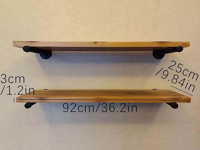 Industrial Pipe Wall Wood Shelves,Real Wooden Shelves 36" in Special Brown Color with 1.2" Extra Thickness, Modern Floating S