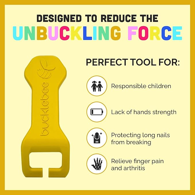 Bucklebee Easy Car Seat Buckle Release Aid for Children Unbuckle Car Seat Release Tool - Button Pusher - Opener for Nails - Buckle Release Tool (2 Packs Yellow)