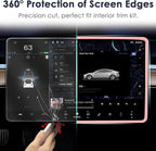 2PCS Protector Trim Frame Compatible with Tesla Model 3 Y 2020-2024 2025 2026 Screen Edge Frame Rearview Mirror Cover Interior Decorations Center Console Decor Highland Juniper Accessories Set (Pink)