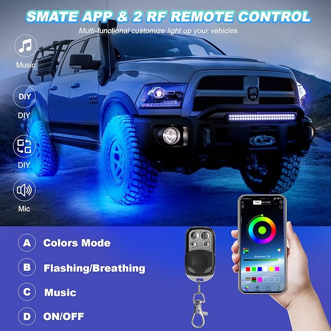 10 Pods RGB LED Rock Lights for Truck ATV UTV Golf Cart Offroad RZR Pickup SUV, Waterproof Multicolor Underglow Kit for Cars with APP Music Mode, Vehicle Underbody Light Underneath Accent 12V