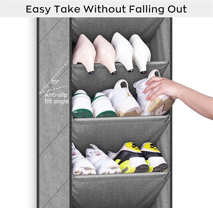SLEEPING LAMB Over The Door Shoe Organizer for Closet with Large Deep Pockets, Narrow Shoe Rack for Door Hanging Boots Storag