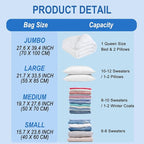 Fygrip Vacuum Storage Bags with Hand Pump, Plastic Packaging Bags, 80% Space Saver Vacuum Seal Bags for Clothing, Travel Lugg