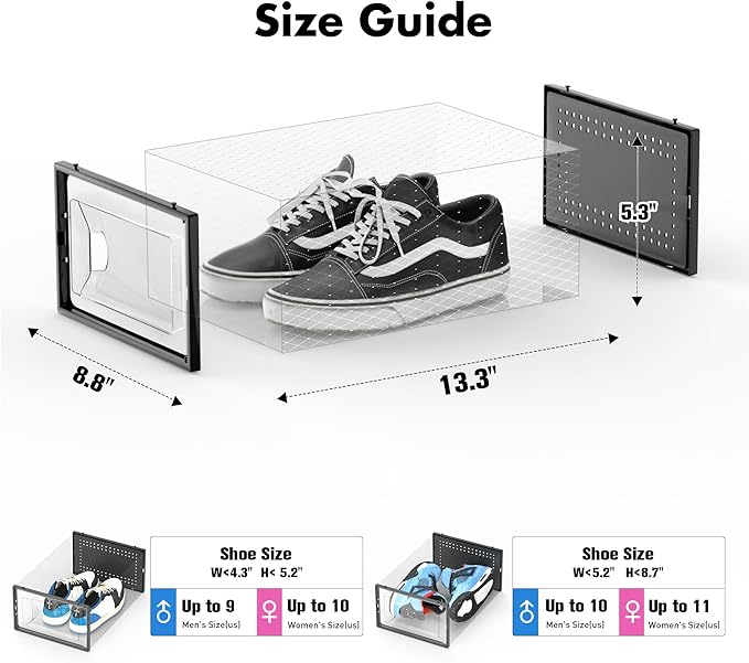 Foluck Shoe Storage Box, 15 Pack Clear Plastic Stackable Shoe Organizer for Closet, Interlocking Design for Sneakers, Foldabl