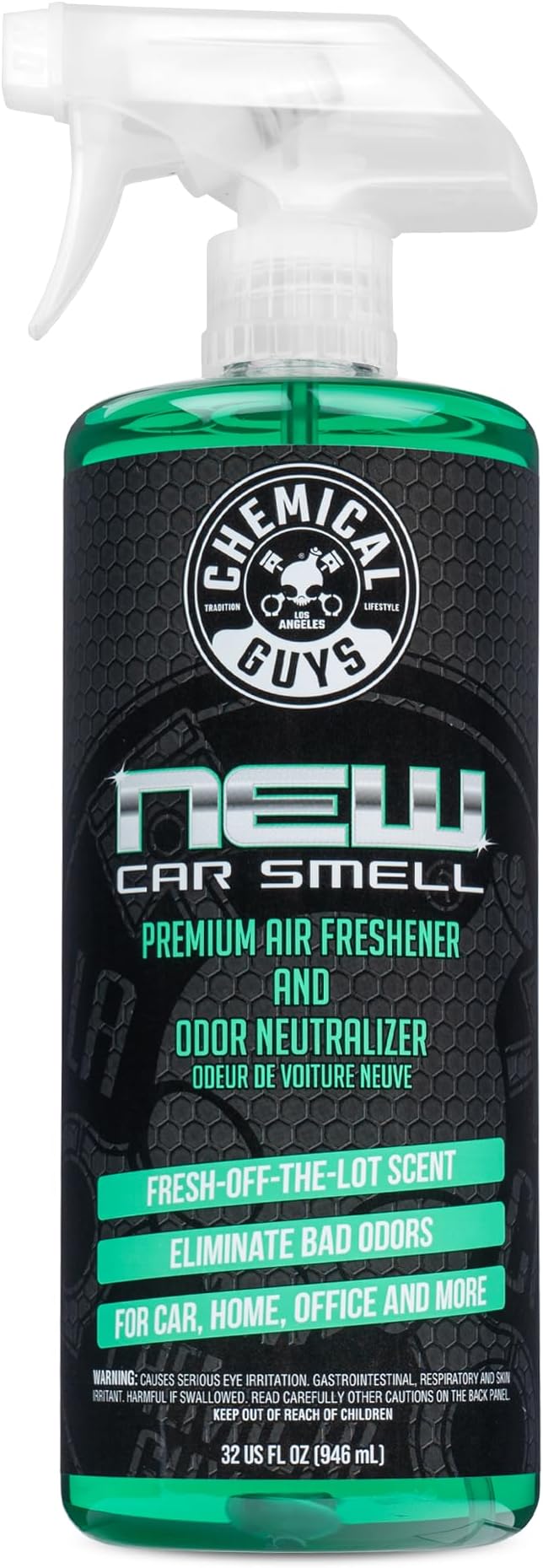 Chemical Guys New Car Smell Premium Air Freshener & Odor Eliminator - Fresh Interior Scent Spray for Cars, Trucks, SUVs, RVs,