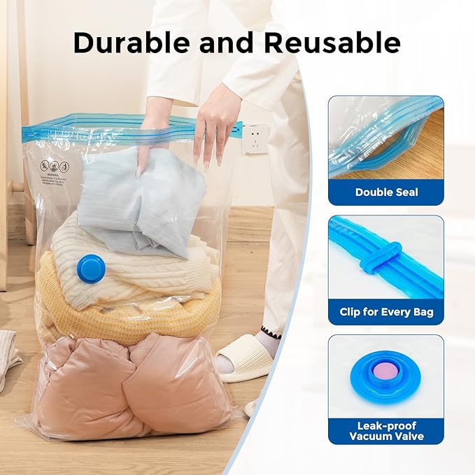 ETENWOLF 12 Pack Vacuum Storage Bags with Rechargeable Wireless Pump, Vacuum Seal Bags for Clothes and Travel, Space Saver Ba