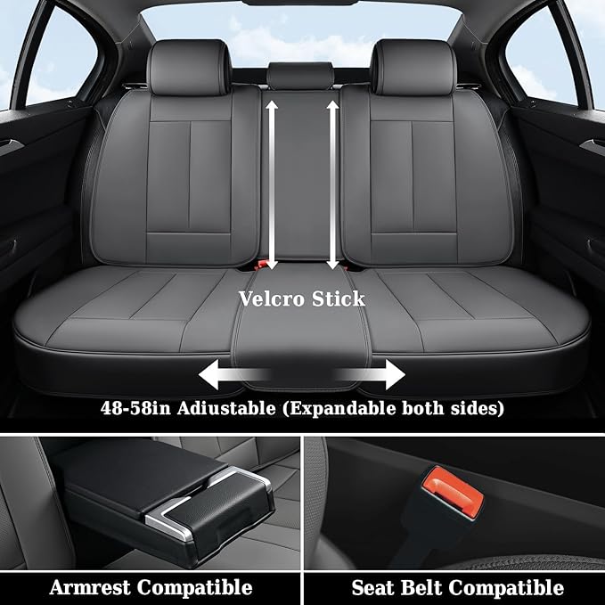 Coverado Car Seat Covers Full Set, Luxury Leather Car Seat Cover, Front and Back Seat Covers for Cars, Waterproof Car Seat Pr