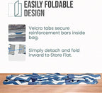 Extra Large Utility Tote Bag, Oversized Collapsible Reusable Wire Frame Rectangular Canvas Basket With Two Exterior Pockets For Beach, Pool, Laundry, Car Trunk, Storage - Chevron Navy