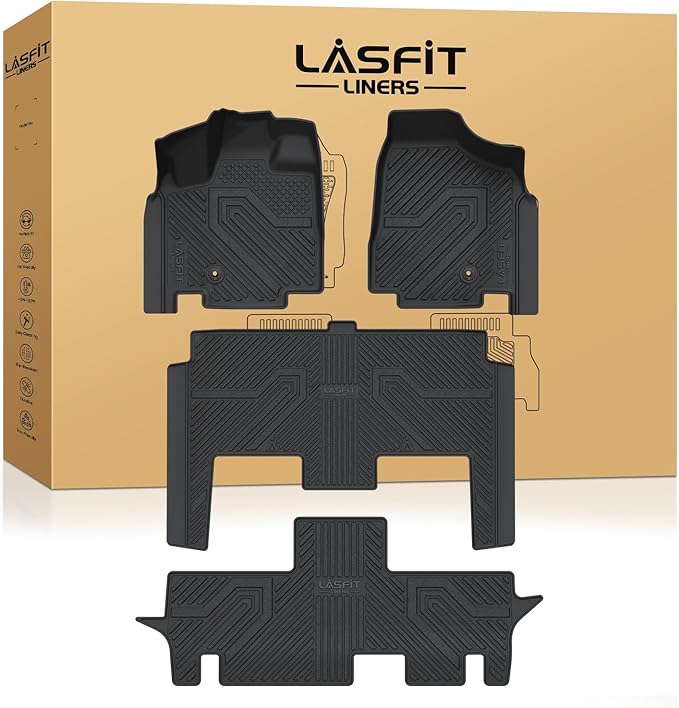 LASFIT Floor Mats Fit for Chrysler Town & Country 2008-2016/Dodge Grand Caravan 2008-2020, All Weather TPE Fit Floor Liner for Chrysler Town & Country & Dodge Grand Caravan 3 Row Car Mats, Black