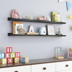 Picture Ledge Shelf for Wall, 48 inch Solid Pine Wood Nursery Book Shelves 2 Packs, Floating Ledge Shelves for Kids' Room Bed