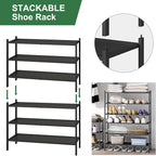 kiplant 3-Tier Black Bamboo Shoe Rack for Entryway, Stackable | Foldable | Natural, Shoe Organizer for Hallway Closet, Free S