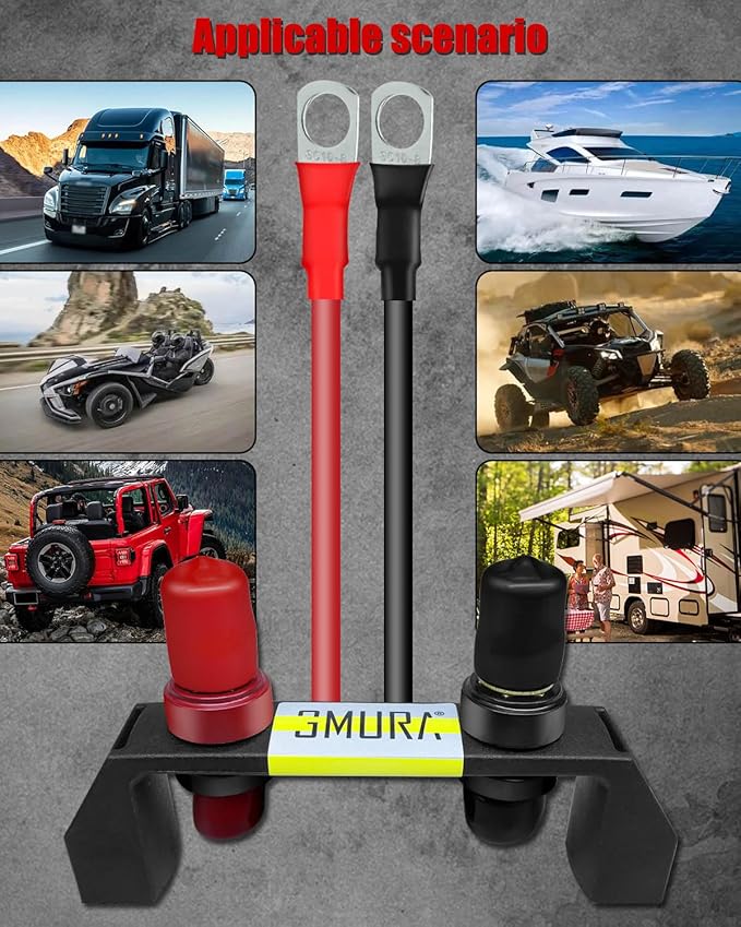 Battery Jump Post Kit, Waterproof Remote Battery Jumper Terminals W/Cable & Mounting Bracket, Heavy Duty Battery Charging Posts for UTV ATV Truck Trailer, Fit for Can Am X3 Polaris RZR 2 or 4 Seats