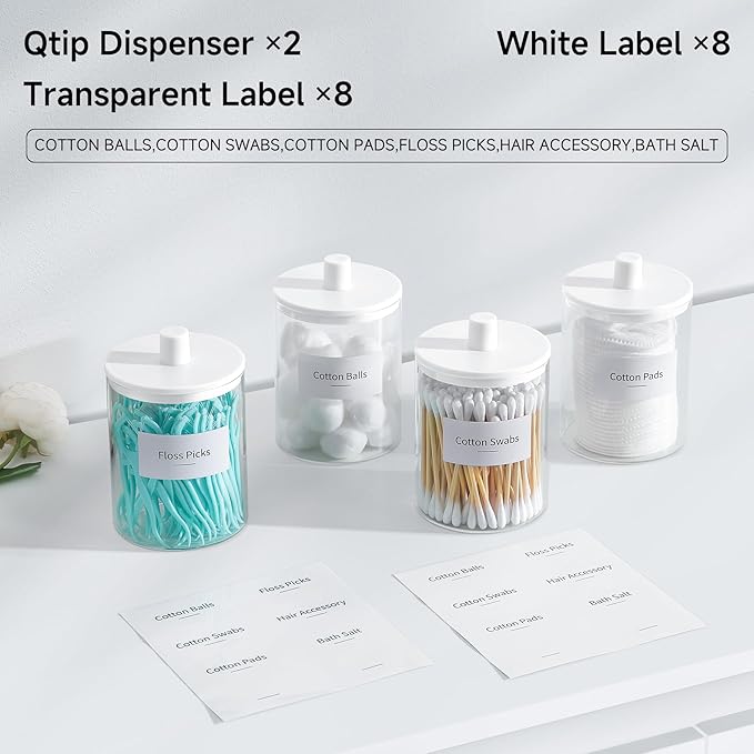 TIPGO Glass Qtip Holder Dispenser for Bathroom - 10 oz Clear Canister Apothecary Jar for Cotton Swabs, Balls, Pads, Floss Pic