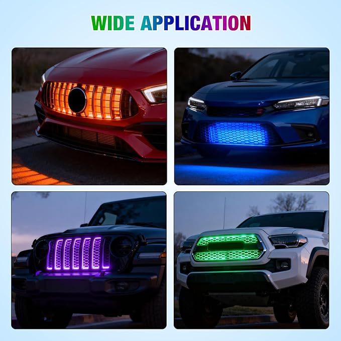 Nilight 4Pcs 12inch LED Grille Lights 72 LEDs RGB Multi Color Exterior Lighting Kit with Sound Active Function and Wireless Remote Control for Cars Van SUV Truck
