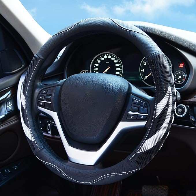 Alusbell Microfiber Leather Steering Wheel Cover Breathable Auto Car Steering Wheel Cover for Women and Men Universal 15 Inch