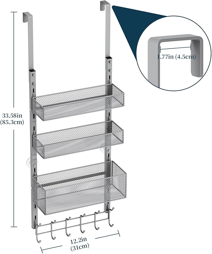 Consumest Over The Door Hooks Organizer - 4 Tier Door Coat Rack with 3 Baskets and 12 Hooks, Stainless Steel Towel Hanger for