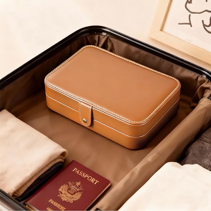 Luxury Small Travel Jewelry Box with Earring Compartments, Rectangle Jewellery Organizer Case for Women,Valentine's Day Gift 