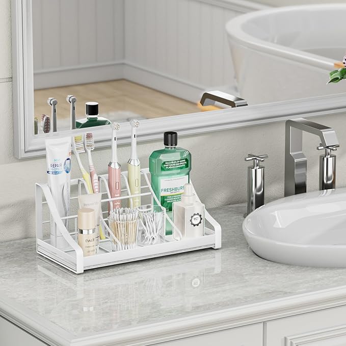 Toothbrush Holder Instant-Dry Organizer - Bathroom Countertop Organizer Kids Electric Toothbrush Toothpaste Holders - 7 Slots