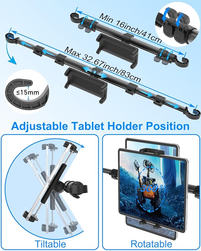 for iPad Holder for Car Back Seat, [Metal Telescopic Arm] Car Tablet Holder Back Seat for Kids, Headrest Tablet Mount for iPad Pro 12.9 Air Mini, Galaxy tab, 4-13" Tablets & Phones