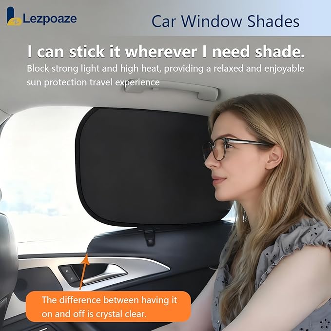 4-Pack Car Window Shades, Static Cling Foldable Sun Shades, 99% UV & Glare Blocker. Semi-Coverage Design for Unobstructed View, Universal Fit for Most Cars, SUVs, Minivans — Perfect for Road Trips.