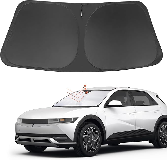 Front Windshield Sun Shade Foldable Car Front Window Sun Shade Windshield Shade Custom Fit for 2022-2025 2026 Hyundai Ioniq 5 Block UV Rays Accessories Heat Keep Cooler