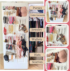Evelots Rack for Purses, Belts, Jewelry, Ties, Hats - New Over the Door Organizer - Adjustable 8 Tier - 40 Hooks for Multi Us