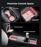Wigoo Center Console Organizer for Tesla Model Y Juniper (Only Premium & Performance 2025 2026) and All Model 3 Highland Accessories [Double-Layer Storage, Smooth Sliding] 4PCS Pink