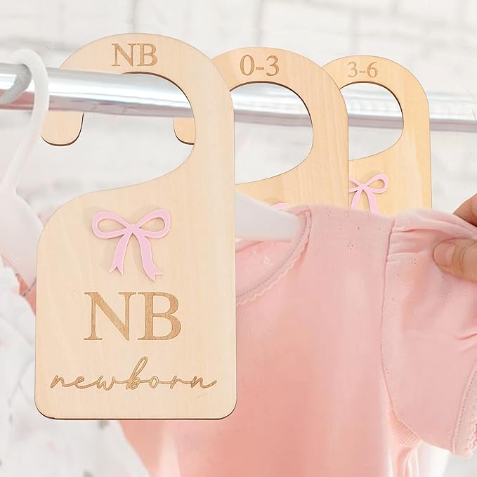 Wooden Bow Nursery Closet Dividers - Baby Girl Closet Organizer with Bow,Newborn to 24,Girl Closet Dividers,Bow Baby Shower(B