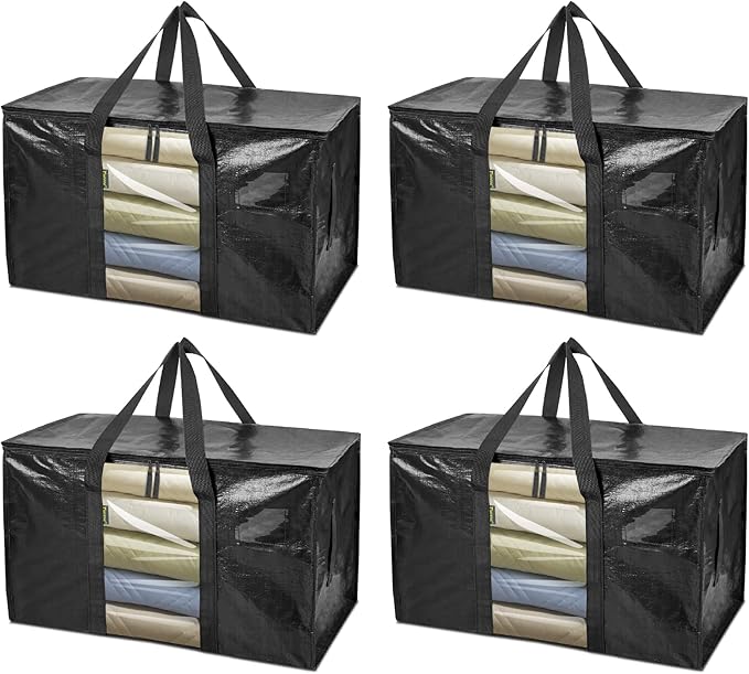BALEINE 4-Pack Oversized Moving Bags with Reinforced Handles, Heavy-Duty Storage Tote Moving Supplies for Packaging, Camping 