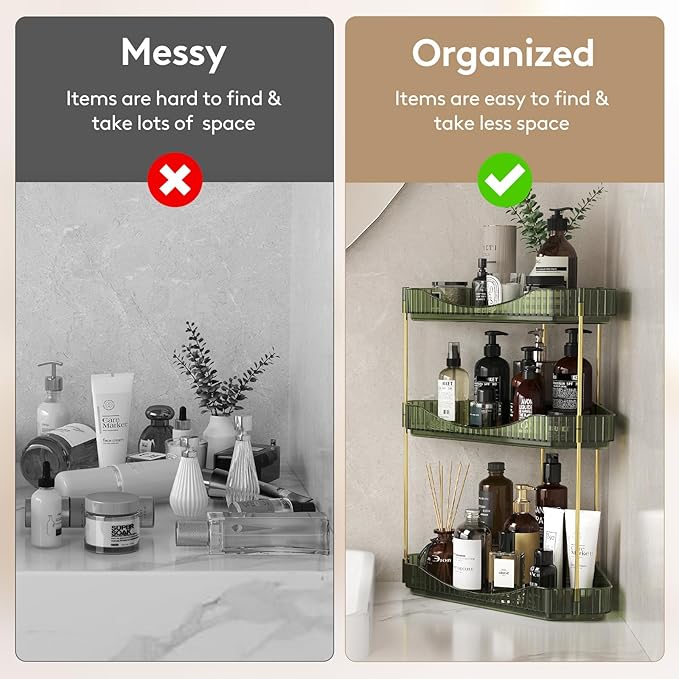 Lifewit 3-Tier Corner Bathroom Counter Organizer, Plastic Makeup Skincare Organizers Storage Countertop, Large Sink Cosmetic 