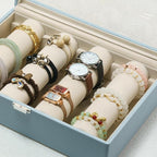 Bracelets Organizer Rods Bangles Display Holder, Clear See through Lid Leather Velvet Jewelry Storage Box Case for Women, 4 R