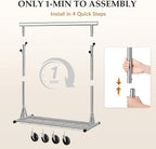 Gewudraw Heavy Duty Clothes Rack Load 630 lbs, Metal Rolling Clothing Rack With Sturdy Wheel And Shelves, Adjustable Portable