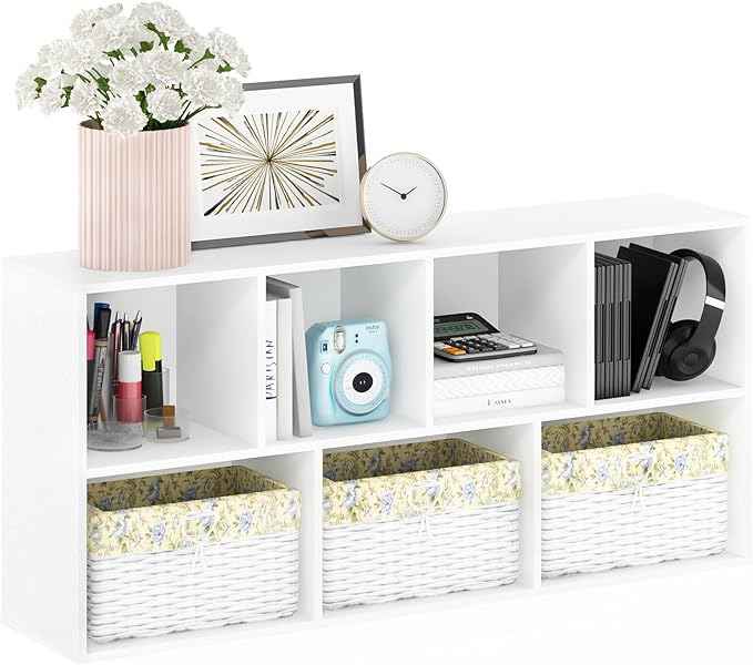 Furinno LUDER Book Shelf, 7-Cube Bookshelf, Bookcase with Open Shelves, 9.4 x 19.5 x 41.7, Easy Assembly, for Living Room, Be