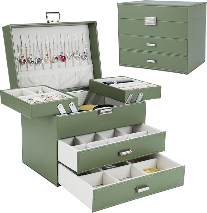 Dajasan Jewelry Organizer Box, Large Jewelry Boxes for Women Girls, Space-Saving 4 Layers Jewelry Storage Case with Drawer, M