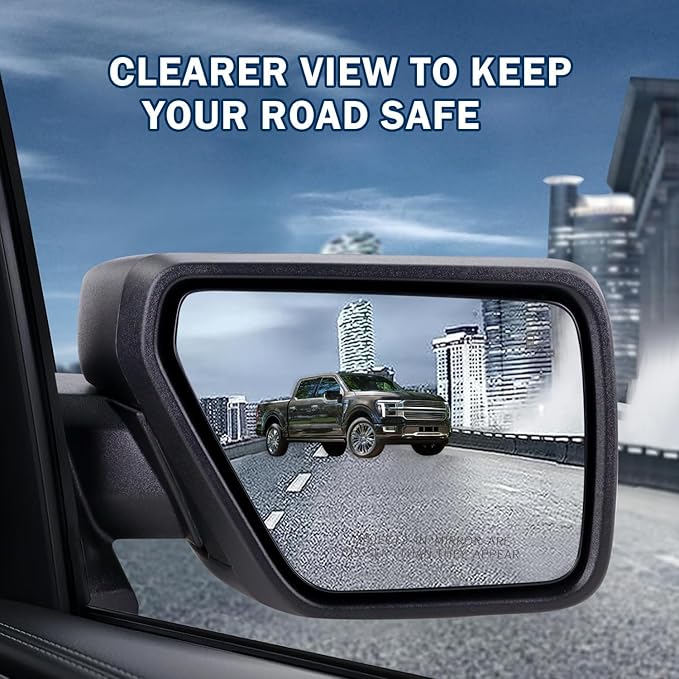 Right Passenger Side Door Mirror Compatible With 2021-2026 Ford F150 With Power Glass Manual Folding Heated Blind Spot Temperature Sensors Matte Black Replace#ML3Z17682VA (9 Pins)