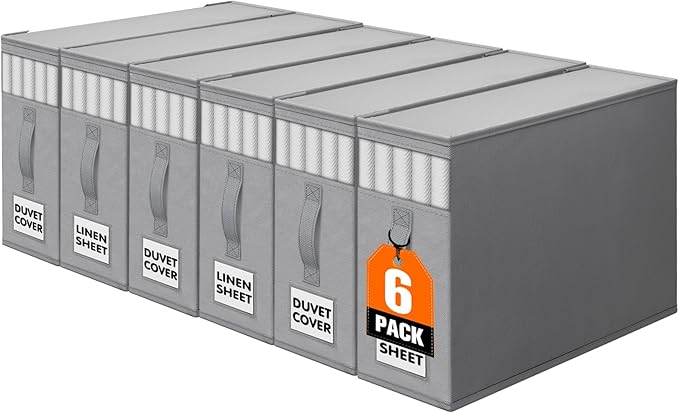 WOWBOX Sheet Organizers and Storage,Closet Bed Sheet Organizer Under Bed Storage and Organization with Label Cards & Clear Wi
