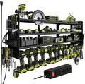 12 Cordless Drill Holder Large Power Tool Organizer Wall Mount with Side Pegboard & Screwdriver Holder, 4-Tier Heavy Duty Met