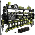 12 Cordless Drill Holder Large Power Tool Organizer Wall Mount with Side Pegboard & Screwdriver Holder, 4-Tier Heavy Duty Met