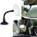 Suction Cup Car Baby Mirror, Ampper Adjustabe Long Arm HD Glass Convex Wide Angle Interior Rearview Baby Rear Facing Mirror (Frameless Round, 3.35")