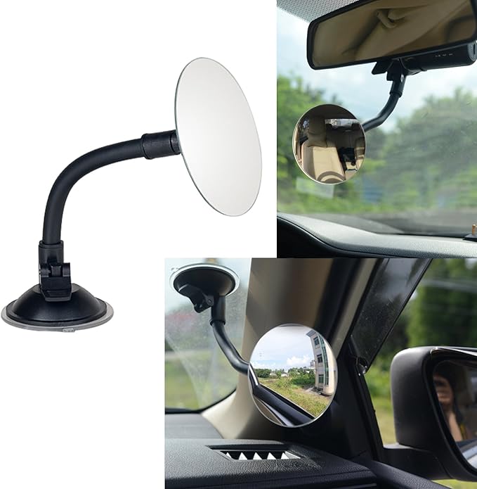 Suction Cup Car Baby Mirror, Ampper Adjustabe Long Arm HD Glass Convex Wide Angle Interior Rearview Baby Rear Facing Mirror (Frameless Round, 3.35")