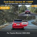 Fitcamx Front 4K+Rear 1080P Dash Cam for 2020-2024 Toyota 4Runner TRD Sport Limited Pro Off-Road Venture SR5 Premium, OEM Loo